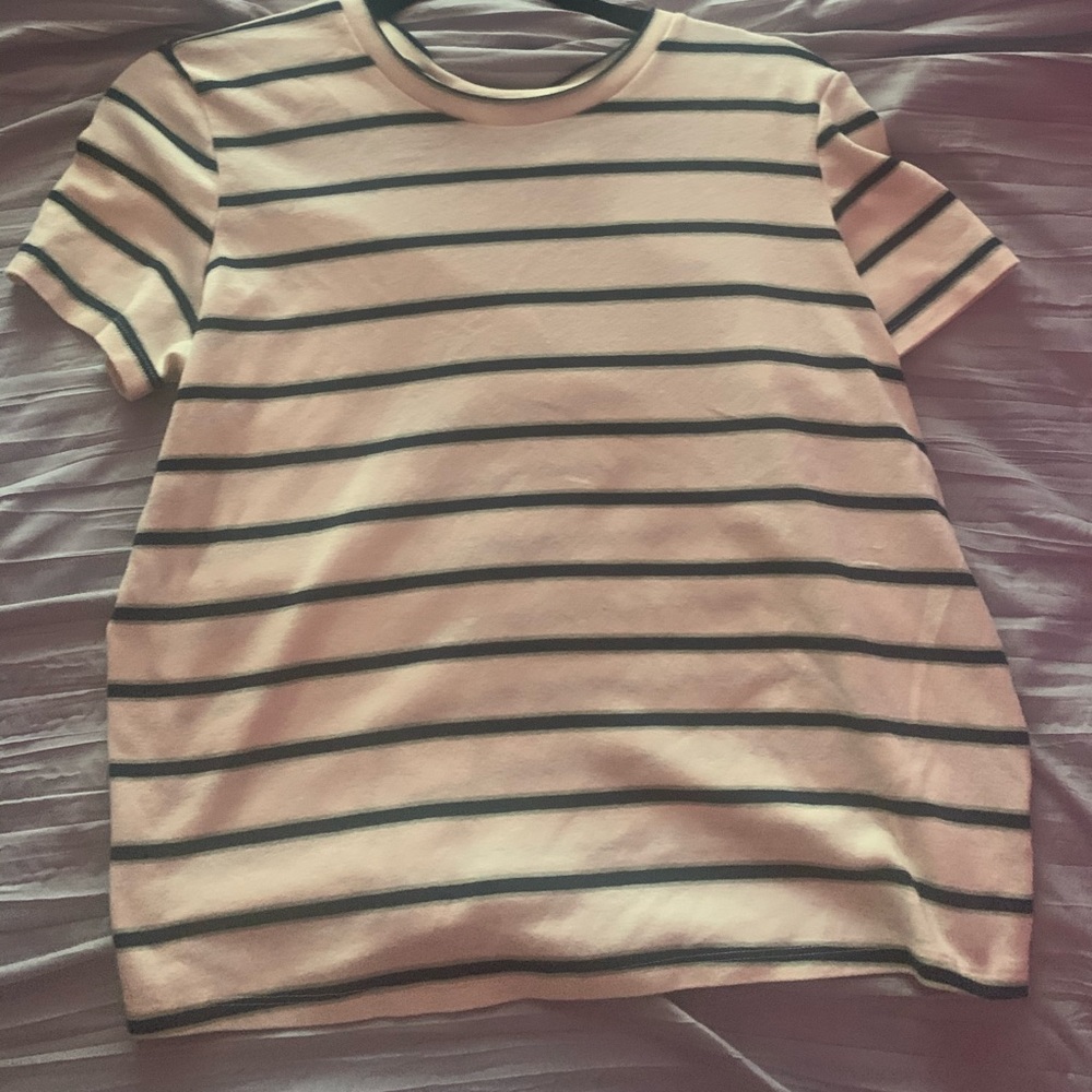 A short sleeve cream color with black stripes